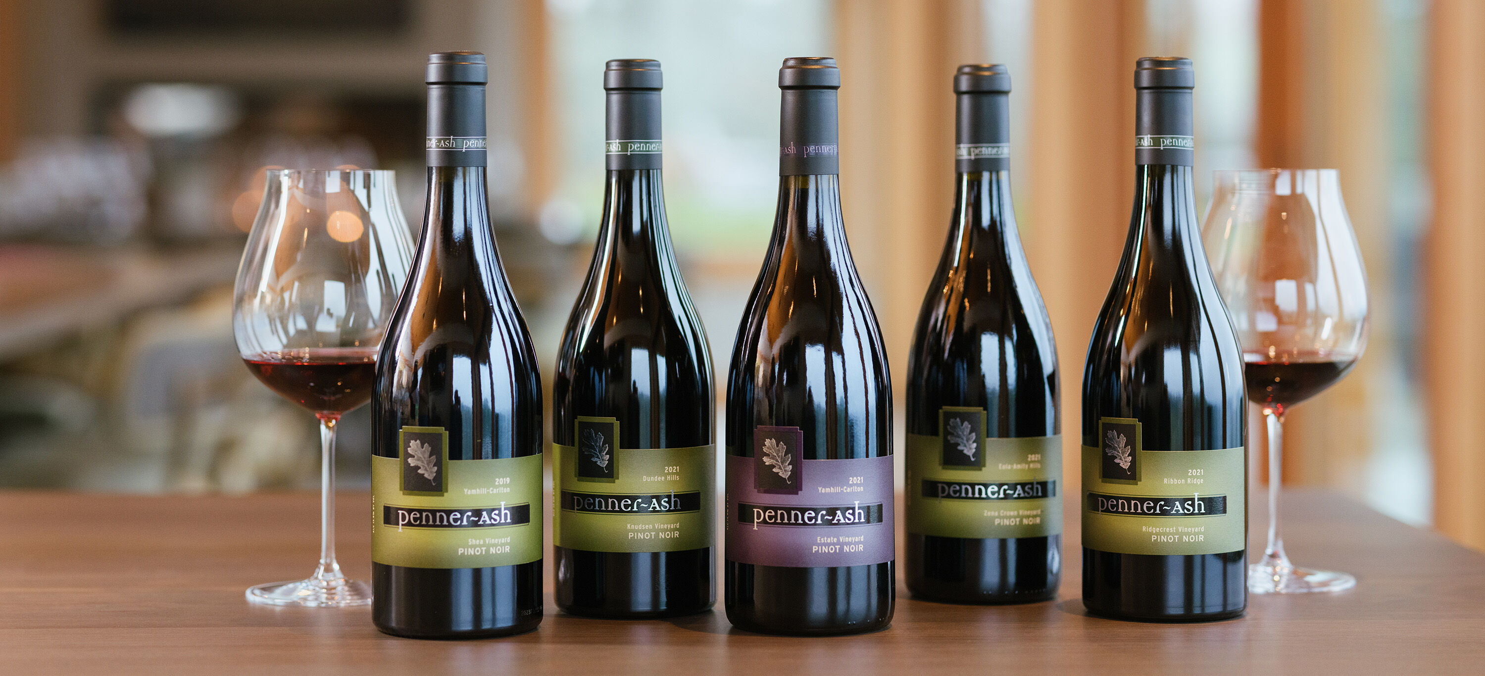 Penner-Ash wine bottles and glasses 